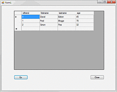 צילום מסך של יישום C # המציג נתונים של SQLite