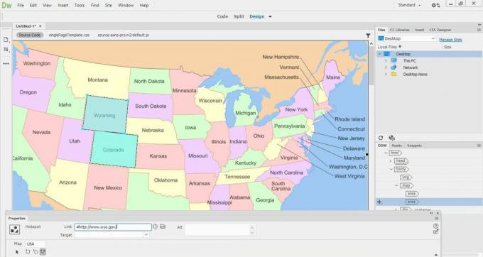 מפת תמונות של ארה"ב ב- Dreamweaver