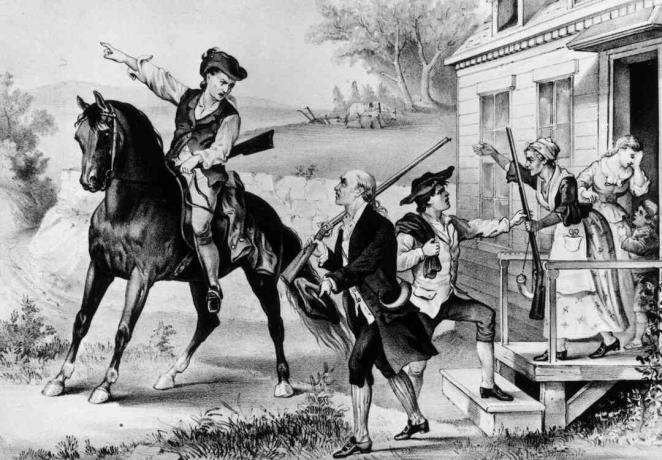 1774: כינוס בני אדם - מיליציה קולוניאלית של ניו אינגלנד שהיו מוכנים להילחם בבריטים בהתראה של רגע.