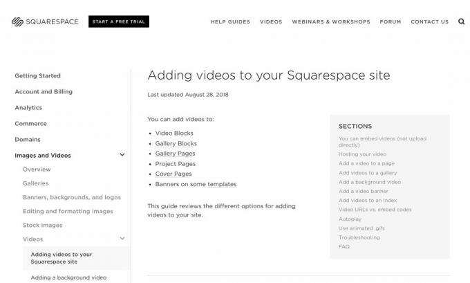 הוספת סרטונים לדף האינטרנט שלך ב- Squarespace