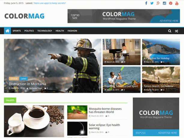 ערכת נושא WordPress של ColorMag