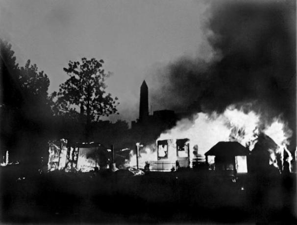 מאהל יוצאי צבא בונוס בוושינגטון די.סי. נשרף ב-1932