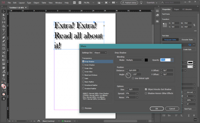 צל של InDesign