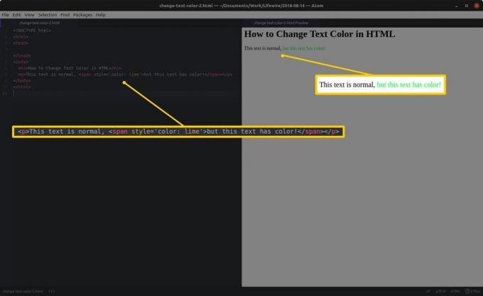 עורך קוד עם HTML וקטעים מודגשים משמאל ותצוגה מקדימה של HTML ותוצאות מודגשות בצד ימין
