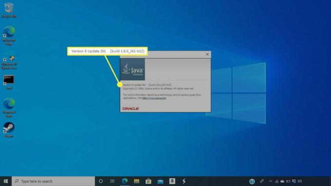 מידע על גירסת Java וגירסה ב- Windows 10