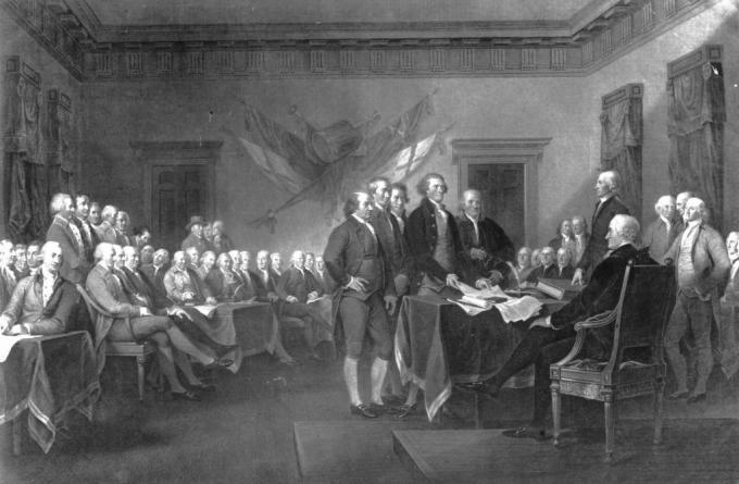 הקונגרס הקונטיננטלי הראשון נערך באולם נגר, פילדלפיה, כדי להגדיר זכויות אמריקאיות ולהתארגן תוכנית התנגדות למעשי הכפייה שהטיל הפרלמנט הבריטי כעונש על תה בוסטון מפלגה.