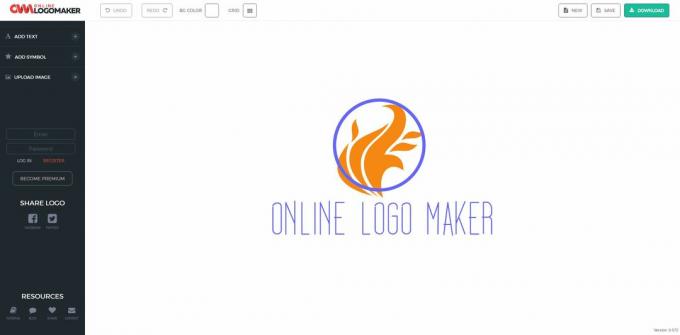 צילום מסך של סביבת העבודה Online Logo Maker